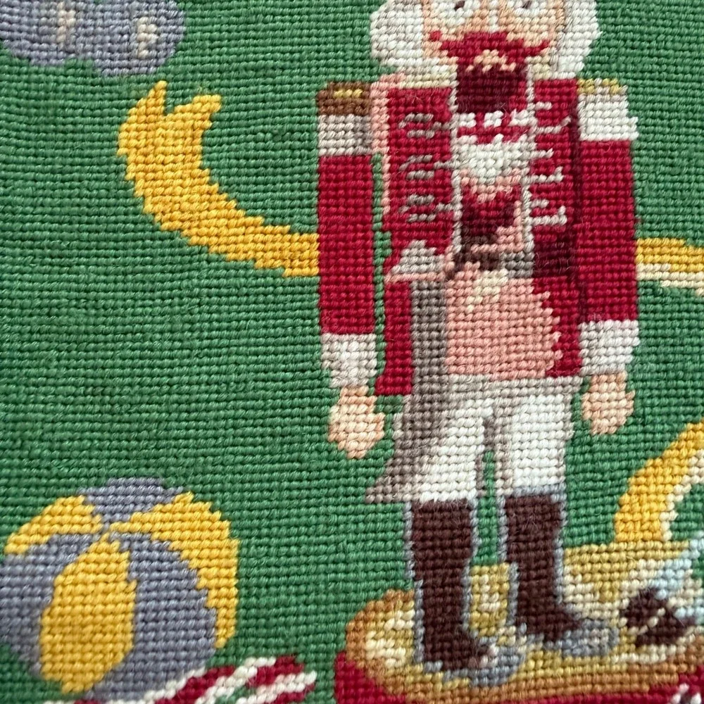 Vintage Nutcracker Needlepoint Pillow Cover‎ Christmas Holiday Red Velvet 13.5